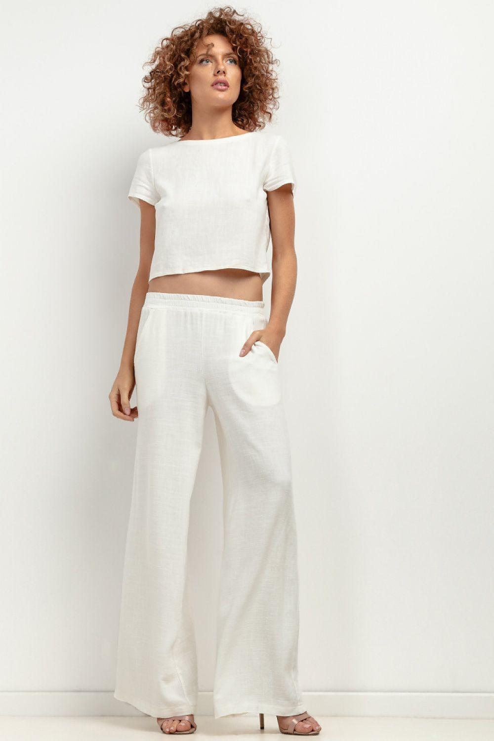Women’s Tessita white wide-leg trousers with elastic waistband