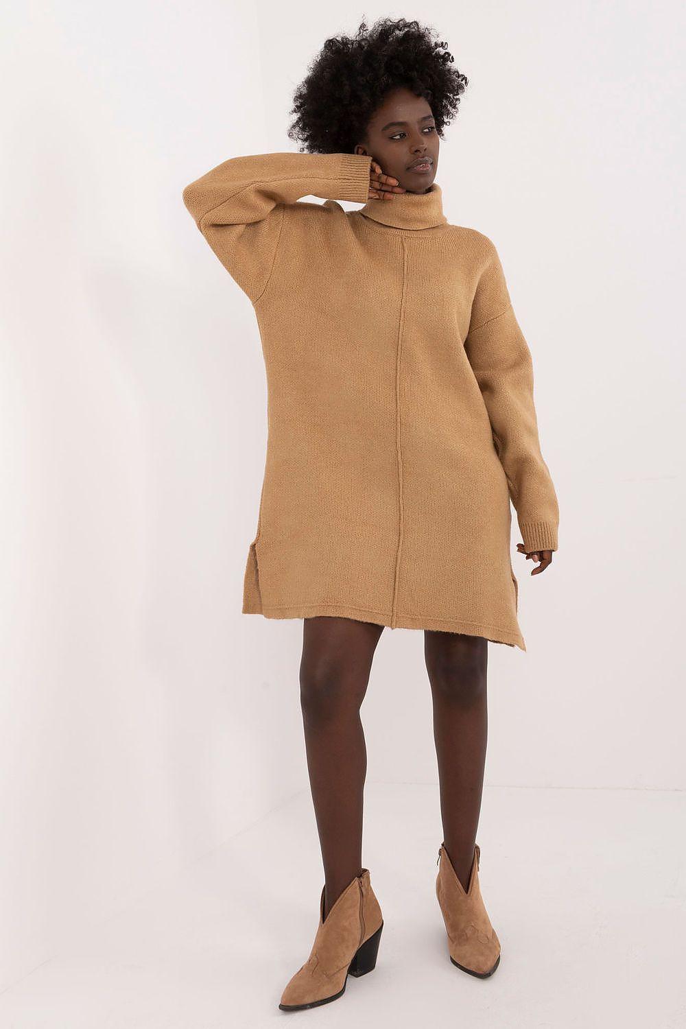 Badu daydress, brown high-neck long-sleeve mini with relaxed fit