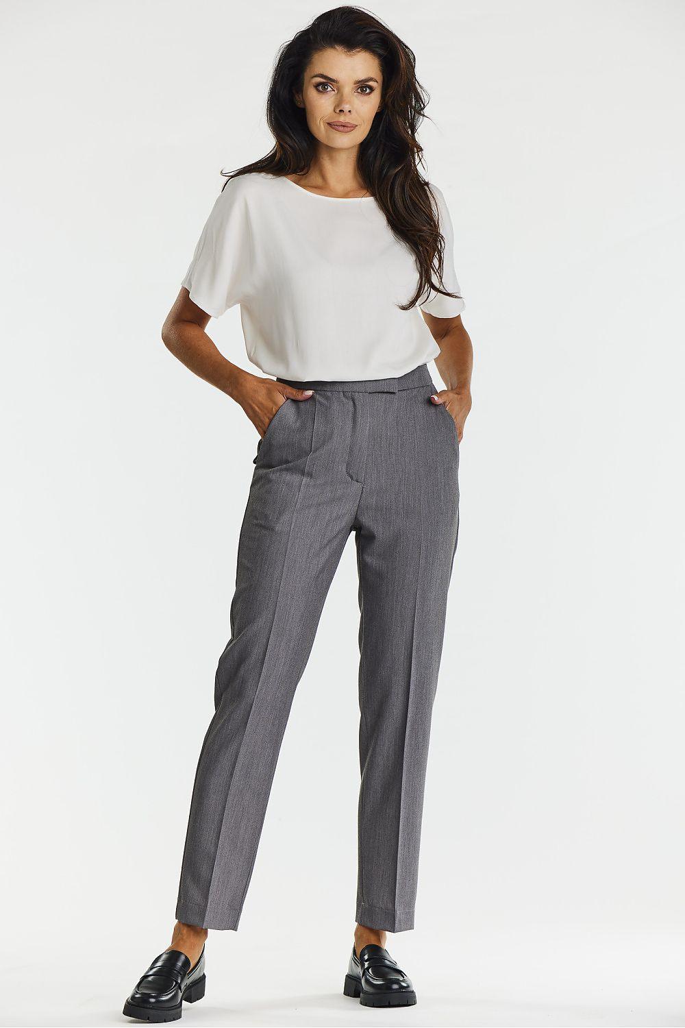 Women's grey trousers with straight leg and ankle length