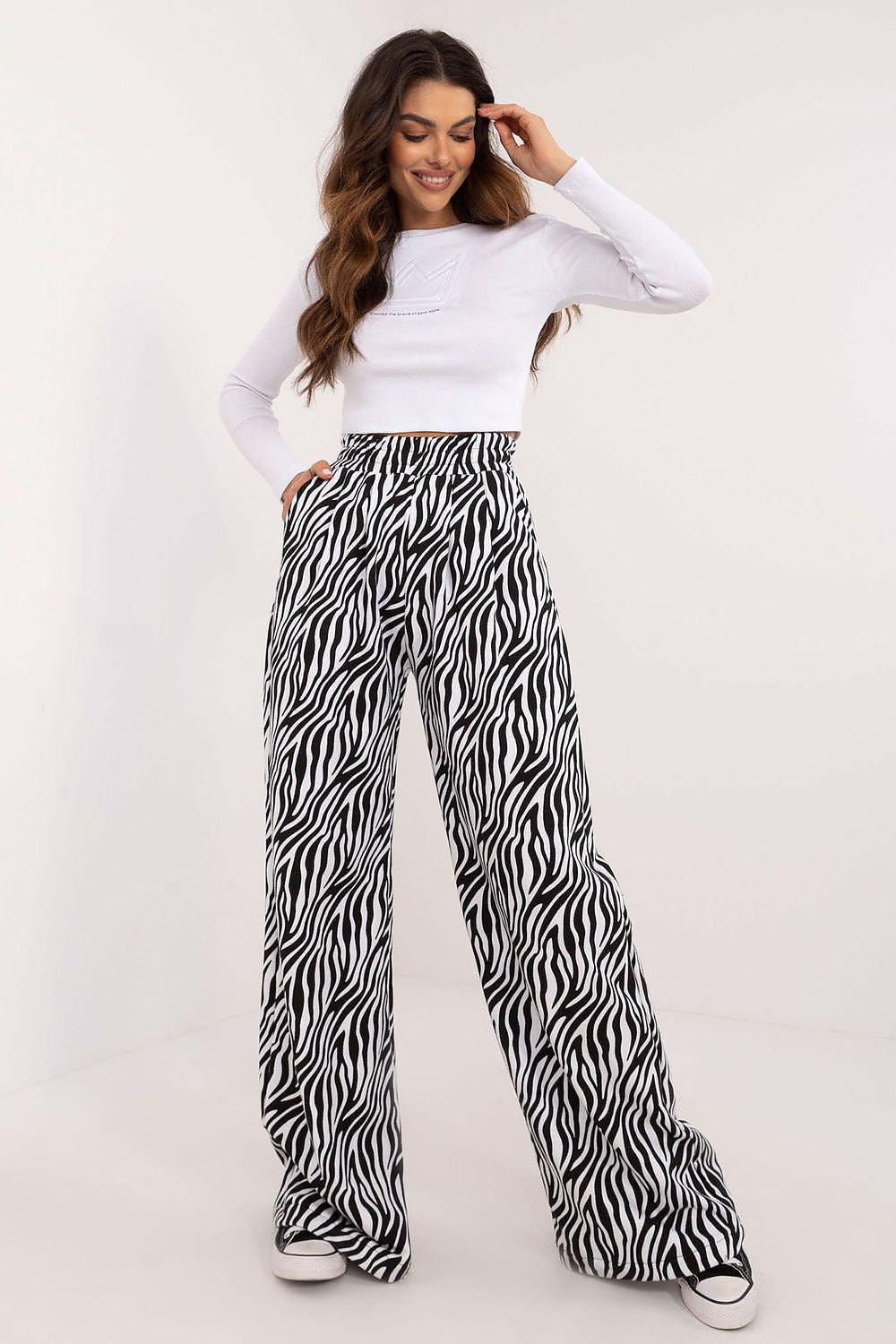 Women’s set with zebra-print wide-leg pants and long-sleeve white top