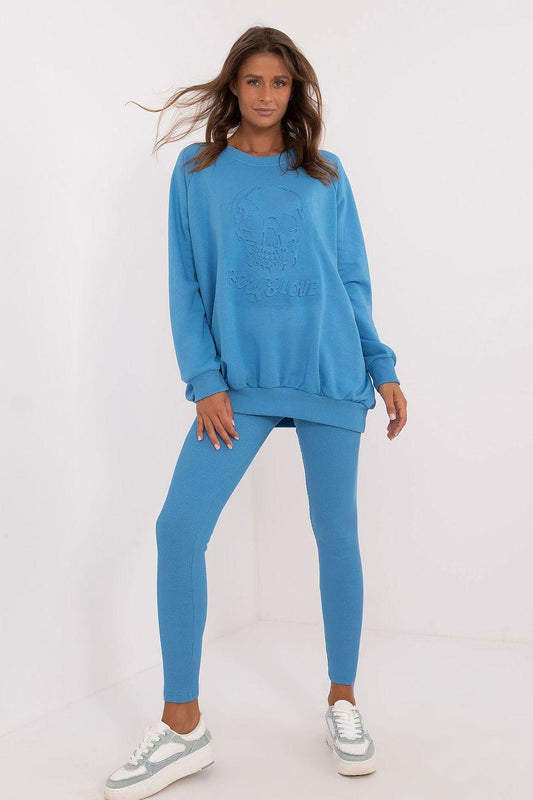Blue sweatshirt and jogger set, crewneck pullover with matching joggers
