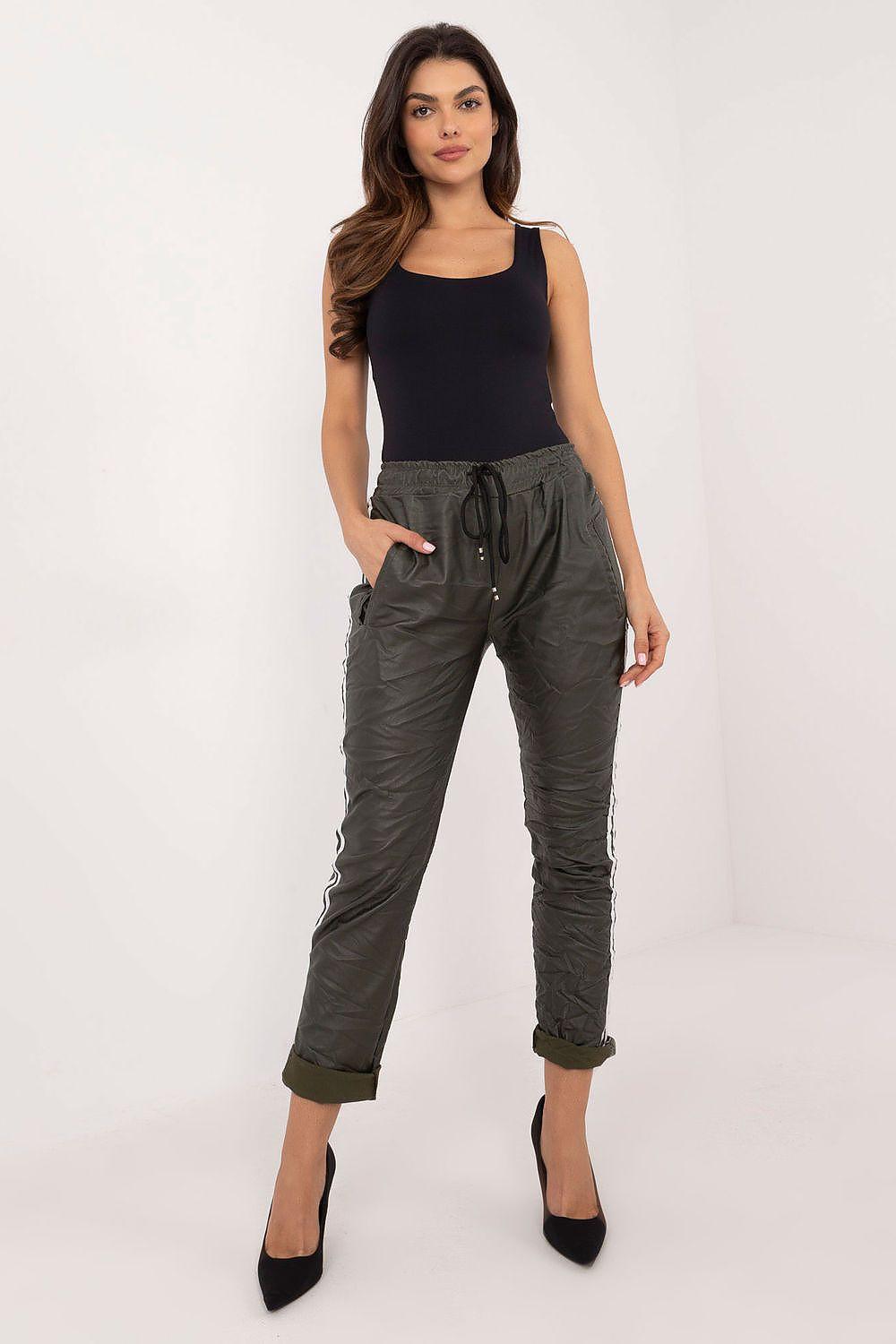 Women utility trousers in dark grey with drawstring waist and cuffed hems