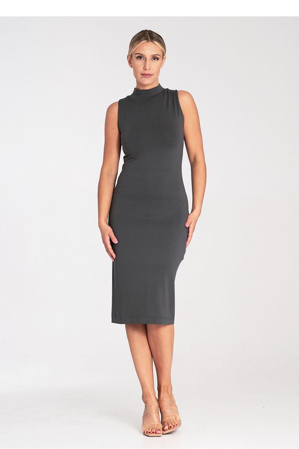 Figl sleeveless fitted day dress with high neck, dark