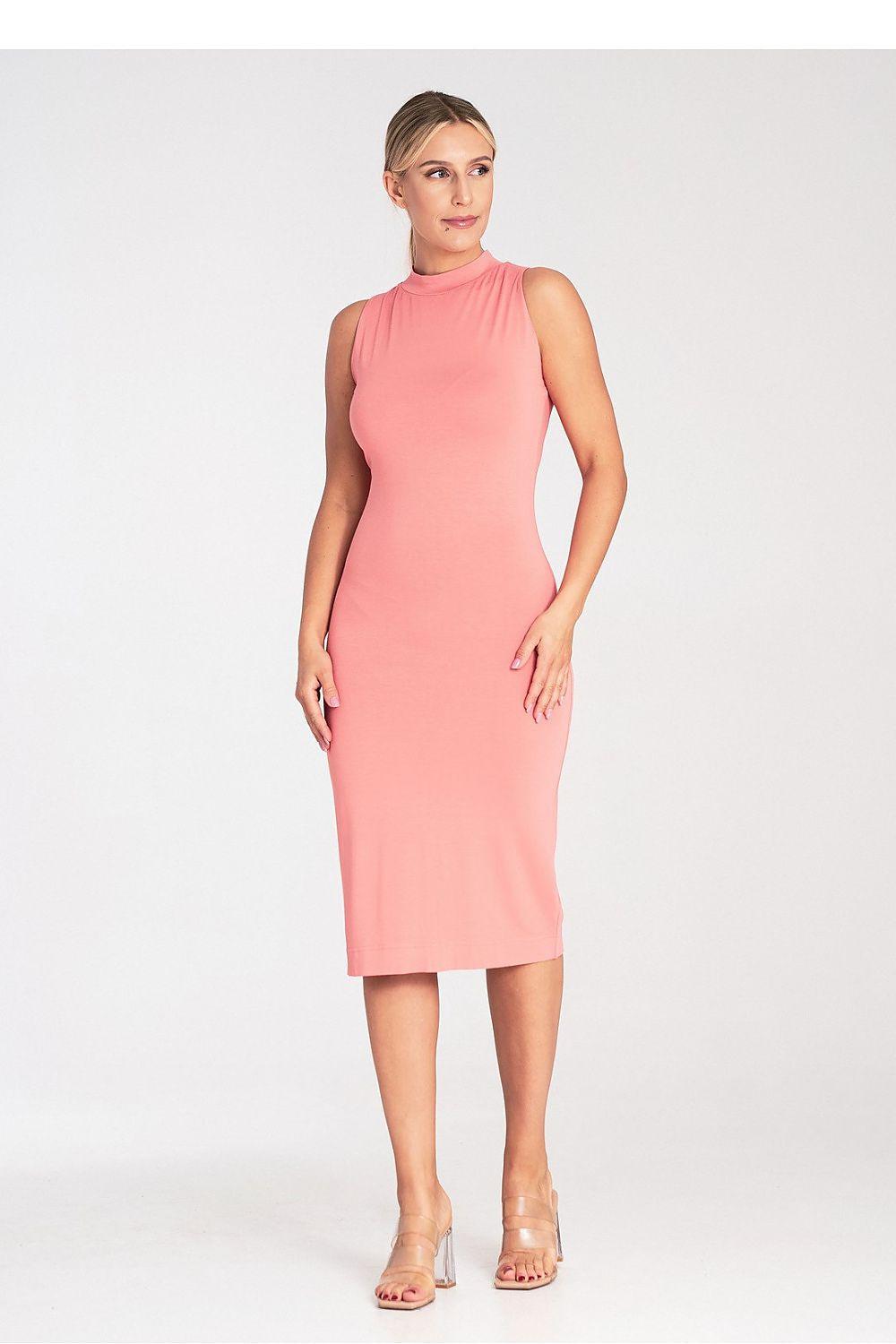 Figl sleeveless fitted day dress with high neck, pink