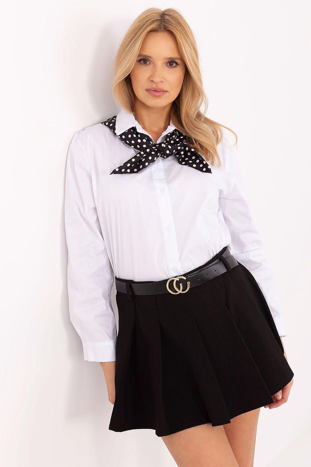 White long sleeve shirt with polka-dot bow collar