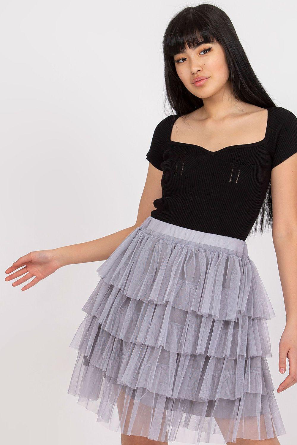 Och Bella short skirt, light gray tiered tulle ruffles with gathered waistband