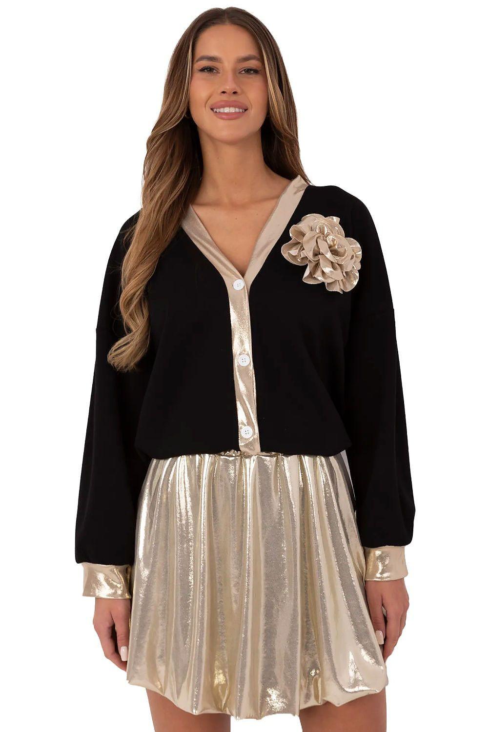 Metallic silver short skirt with pleated look and elastic waistband
