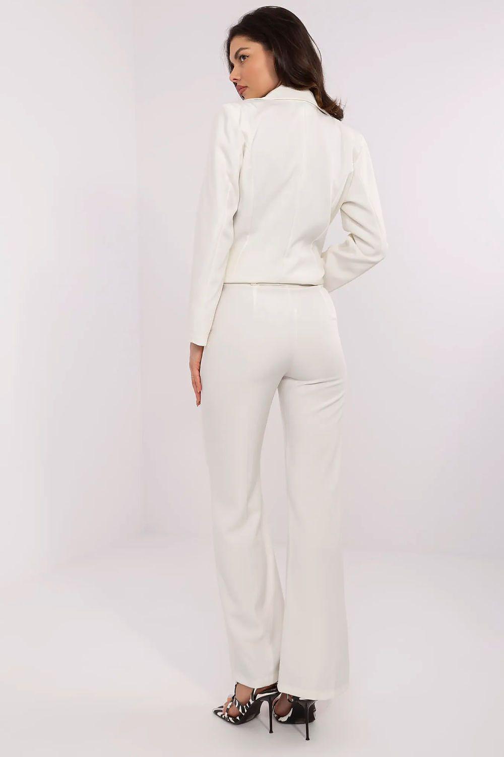 White straight wide-leg trousers with waistband belt loops and rear view