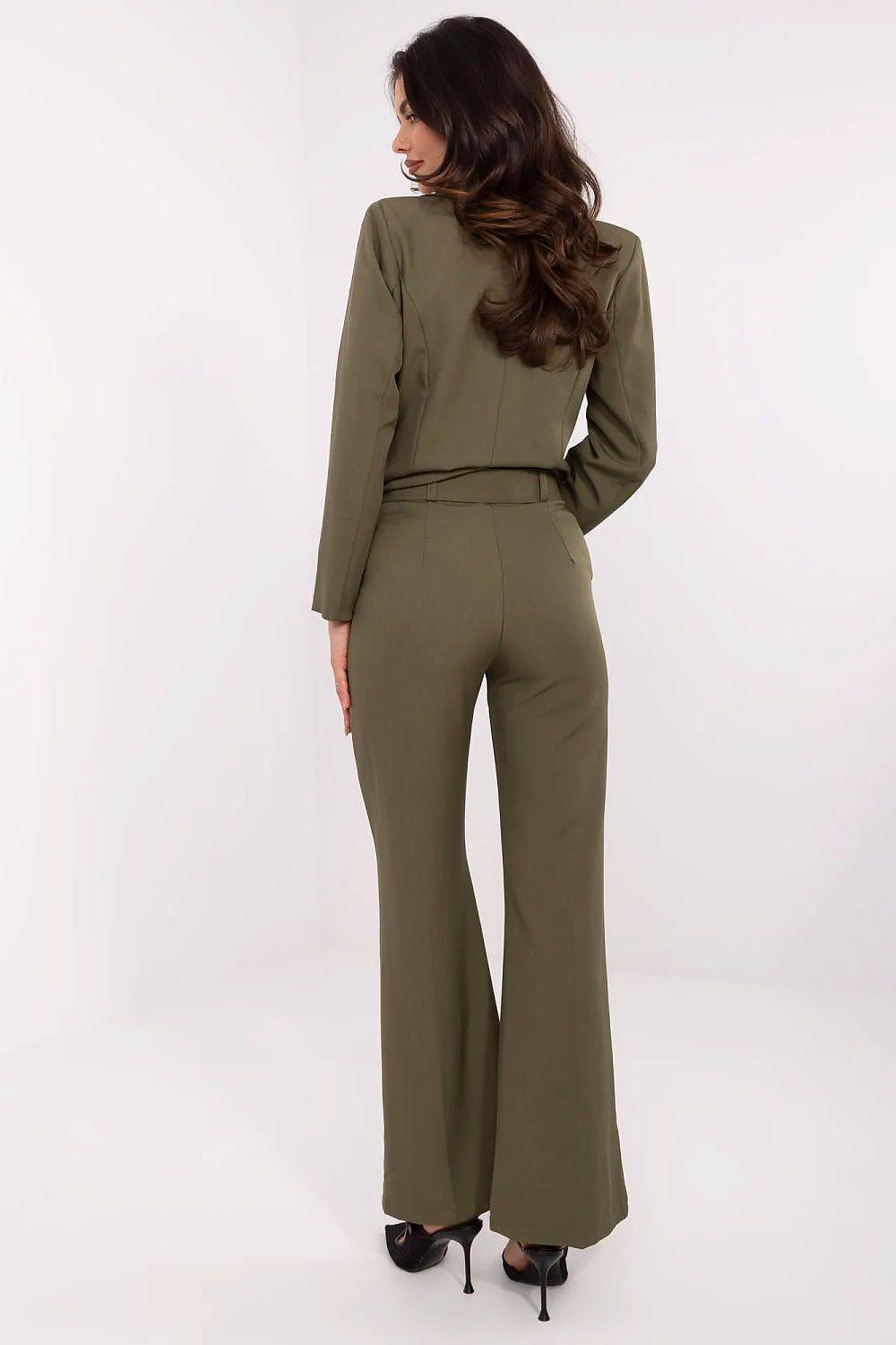 Women’s wide-leg trousers, olive green, high-rise with belt loops and button closure