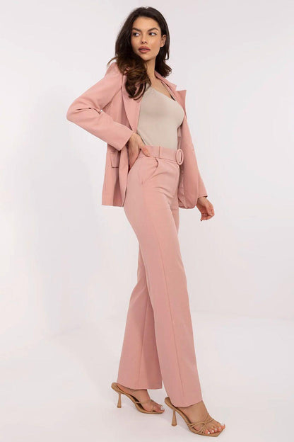 Women’s wide-leg trousers, dusty rose pink, high-rise with belt loops and button closure