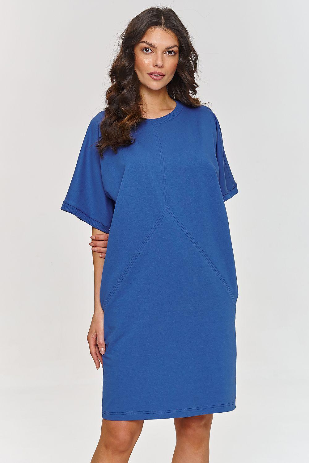 Makadamia daydress in blue with loose short sleeves and straight midi hem