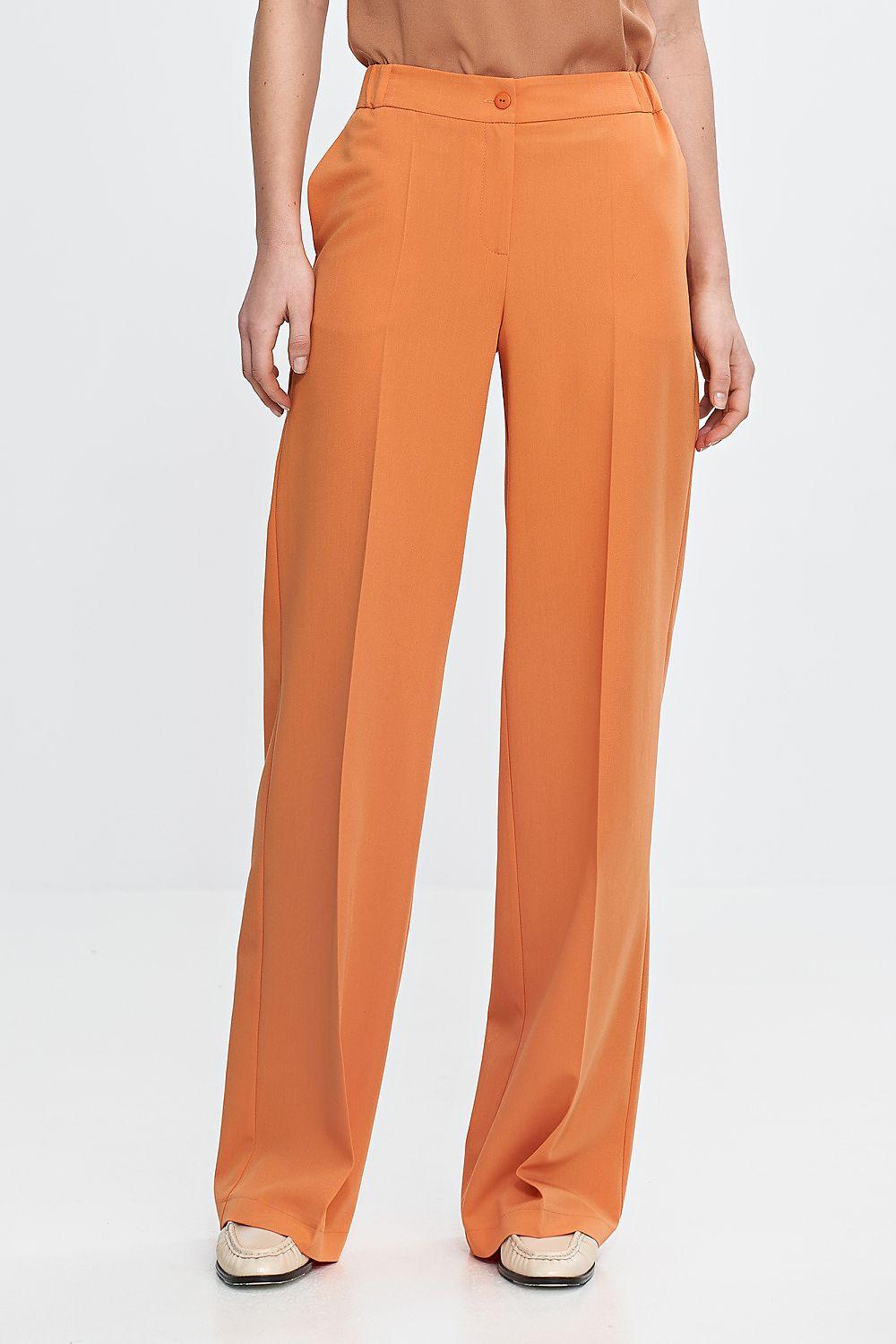 Orange wide-leg trousers with elastic waistband and side pockets