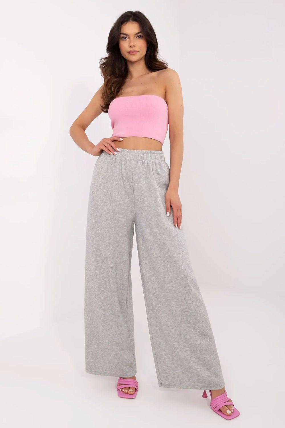 High-waist wide-leg tracksuit trousers in heather grey, relaxed straight legs