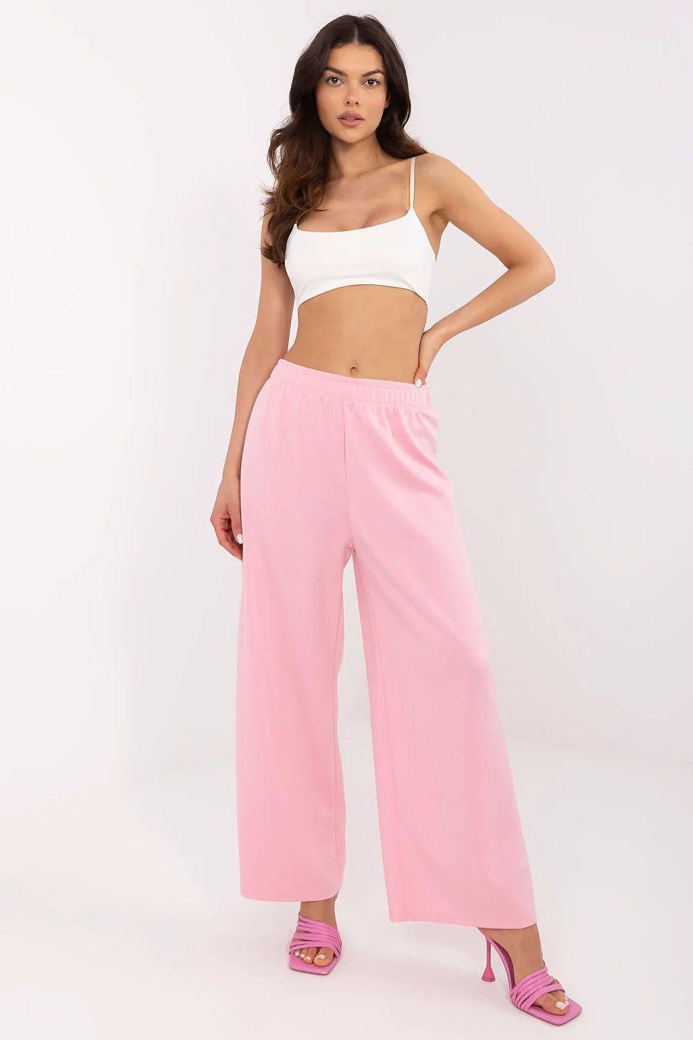 Pink wide-leg tracksuit trousers with elastic waistband and drawstring