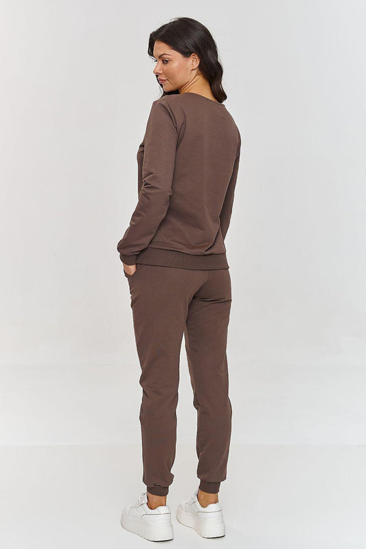 Makadamia brown tracksuit set, back view with long-sleeve sweatshirt and joggers