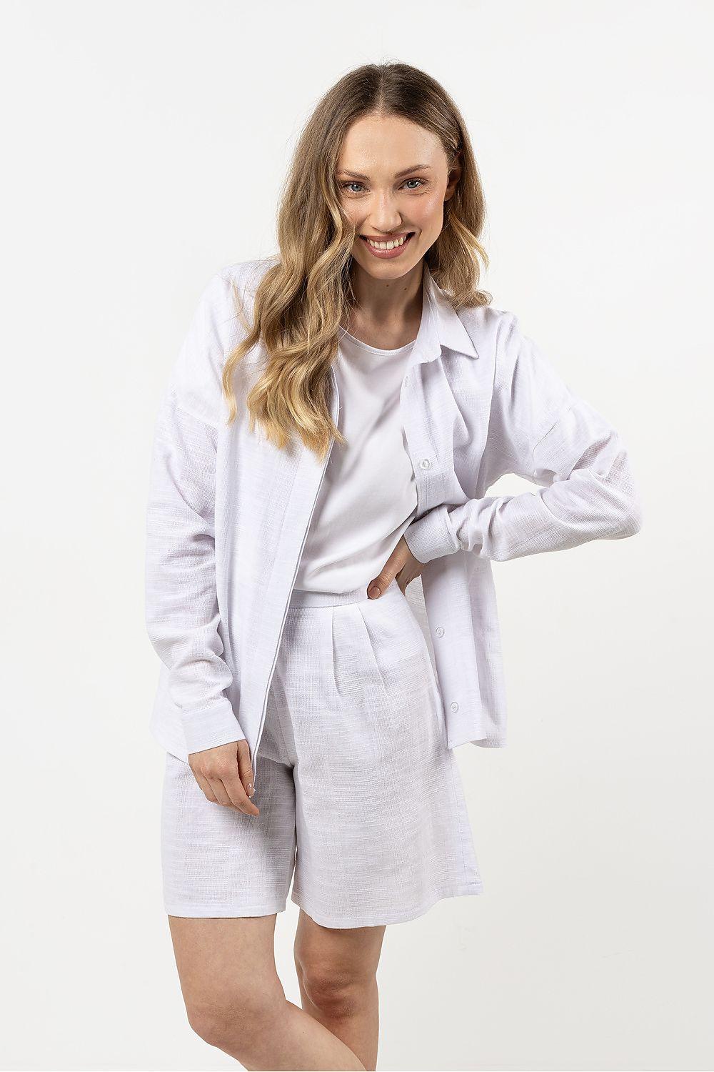 Long-sleeve button-front shirt, white, with chest patch pockets