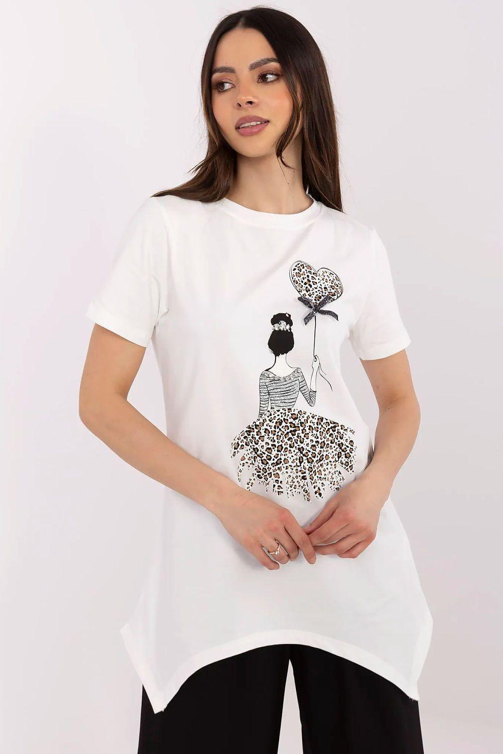 White cotton blouse with heart and animal motif graphic on the front