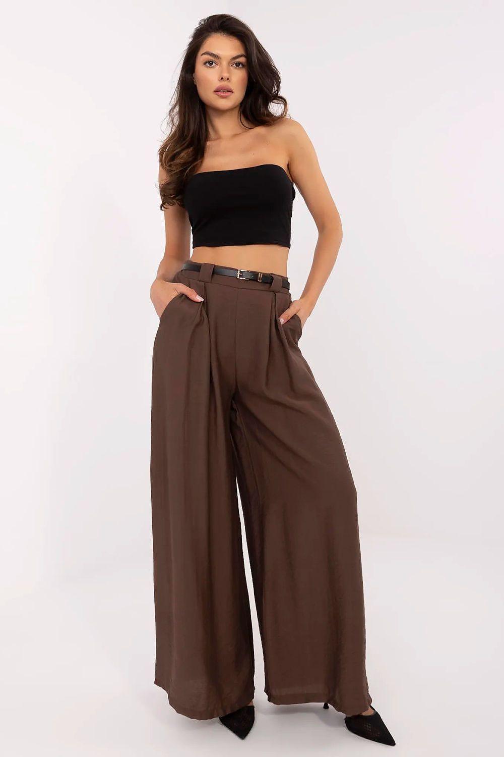 Women’s dark brown wide-leg trousers with high waist and belt loops