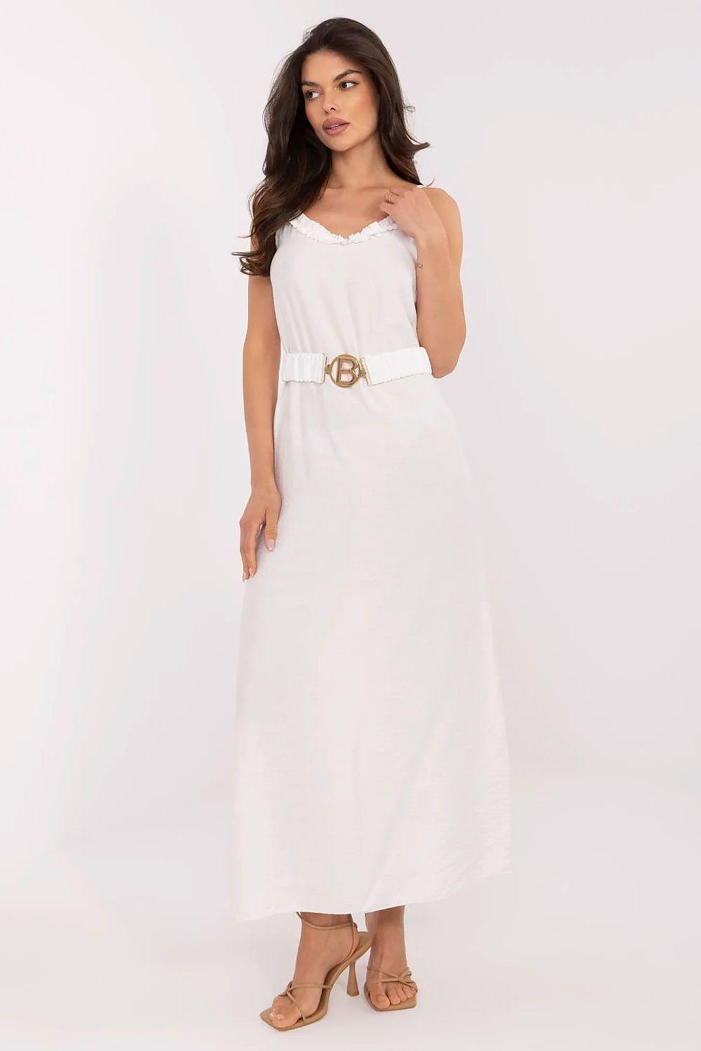 Light daydress with scalloped neckline and waist tie detail