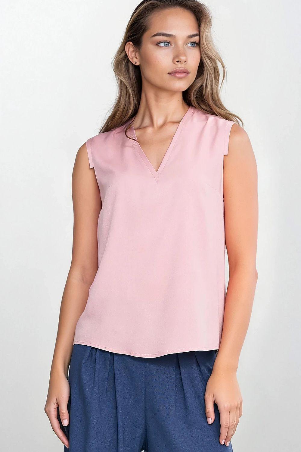 Pink sleeveless V-neck blouse