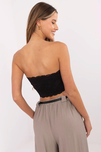 Black lace bandeau top with scalloped edge, strapless neckline