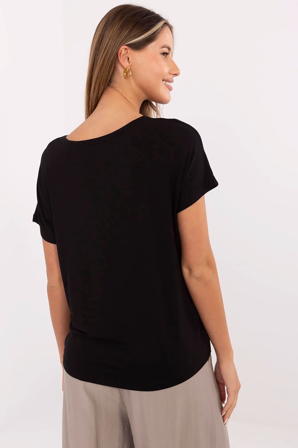 Black women's t-shirt, plain back view