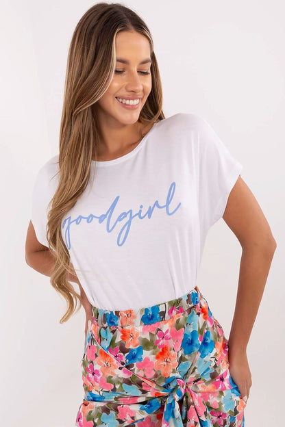 White women's t-shirt with front slogan graphic print