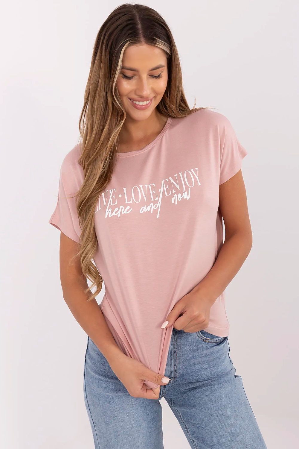 Pink women's t-shirt with front slogan graphic print