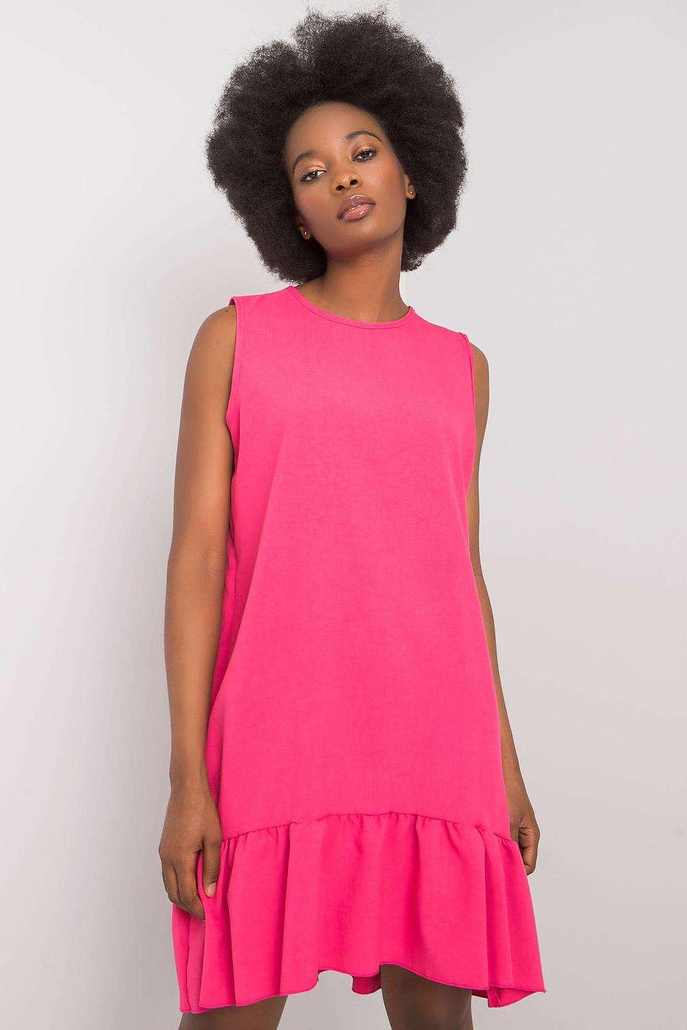 Pink sleeveless day dress with tiered ruffle hem