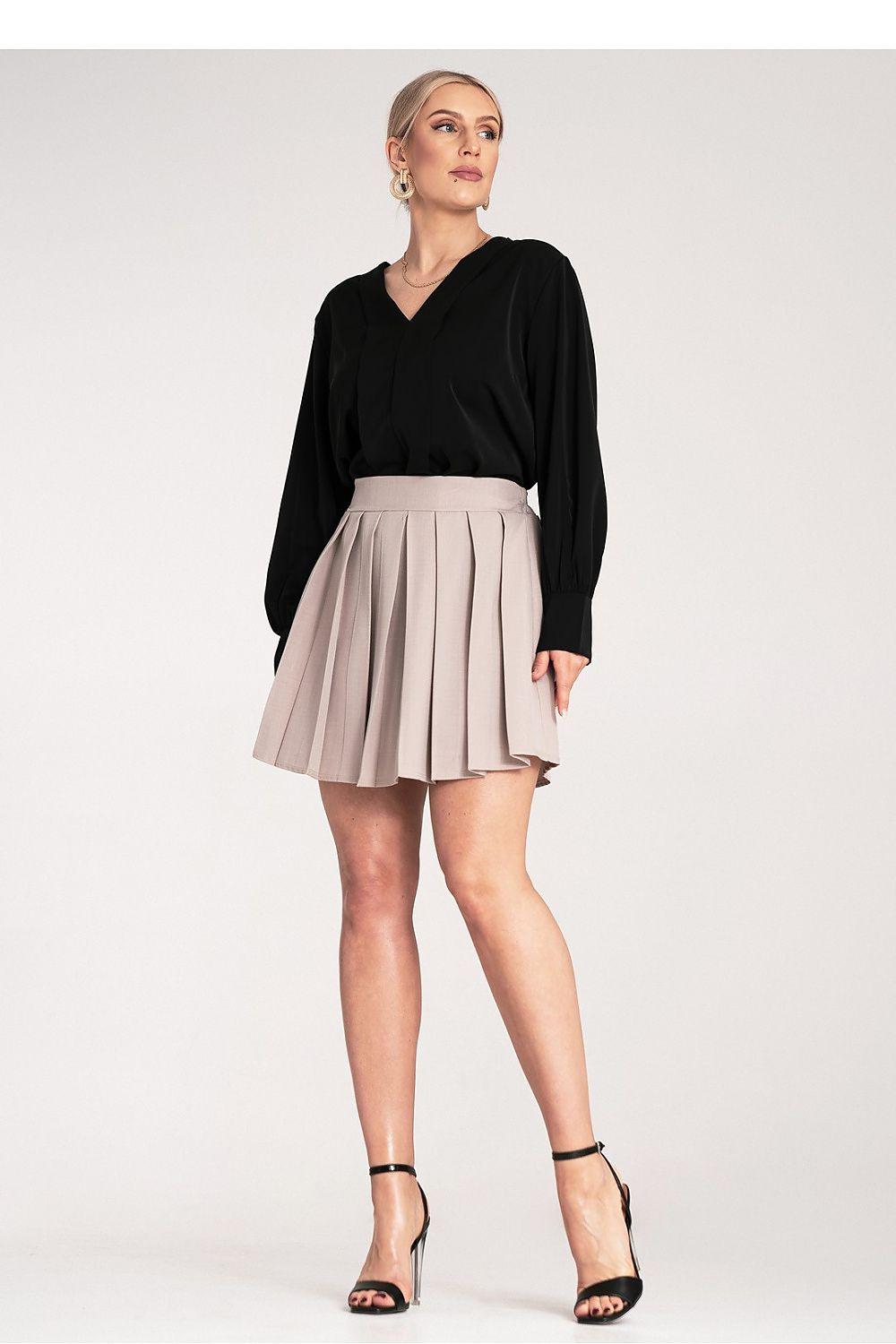 Figl beige pleated mini skirt with waistband, above-knee length