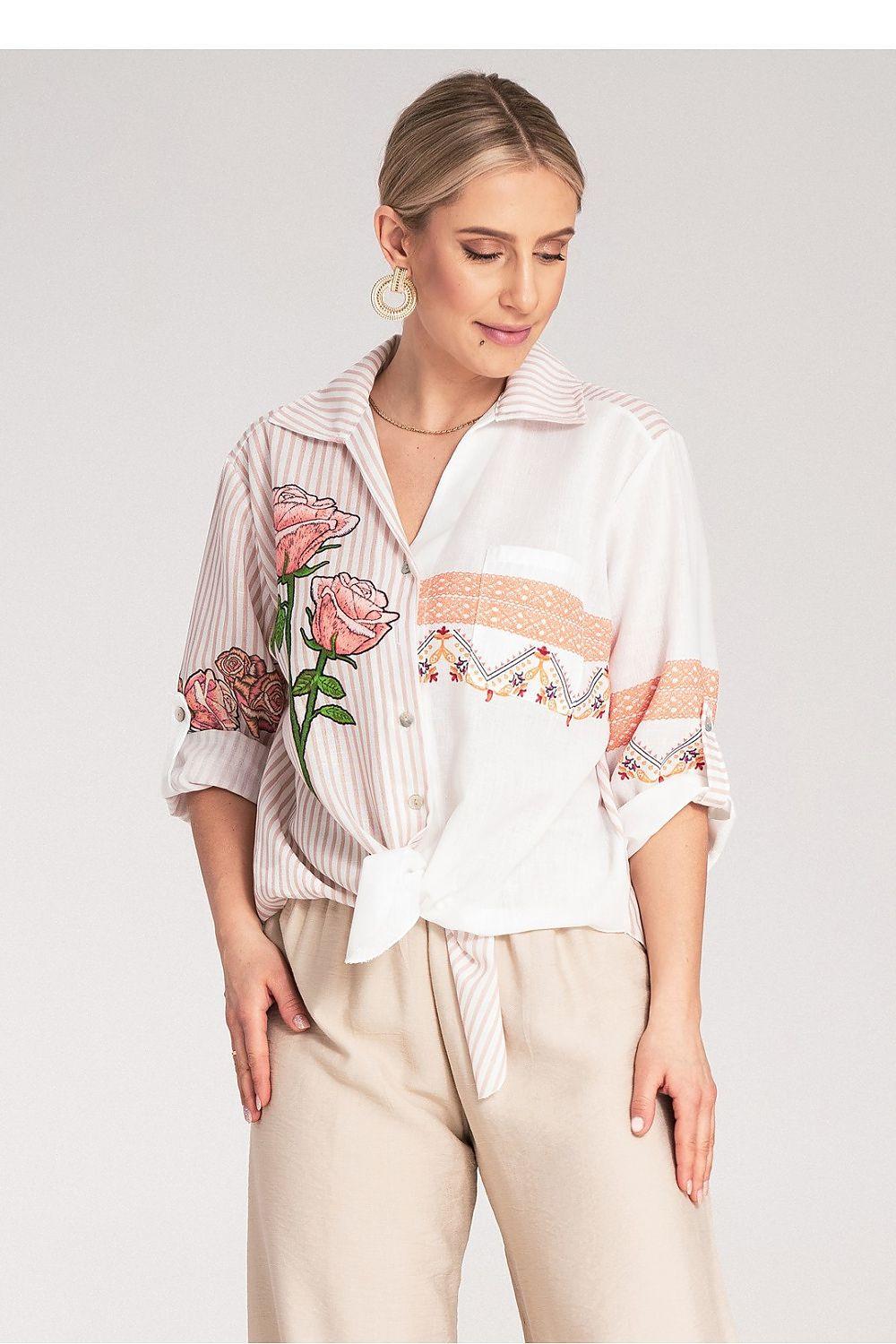 Figl striped shirt with pink floral print and white front panel