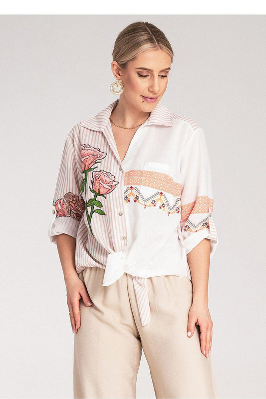 Figl striped shirt with pink floral print and white front panel