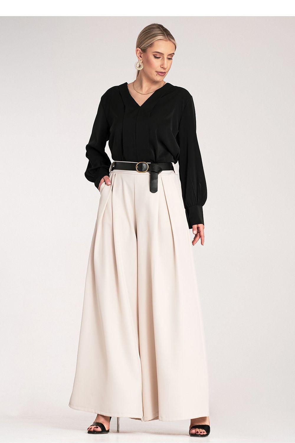 High-waist wide-leg palazzo trousers with belt, beige