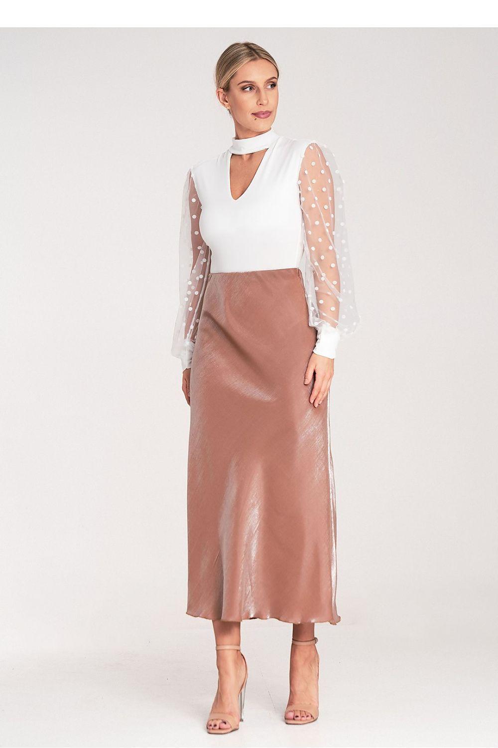 Dusty rose satin maxi skirt with straight, column silhouette and mid-rise waist