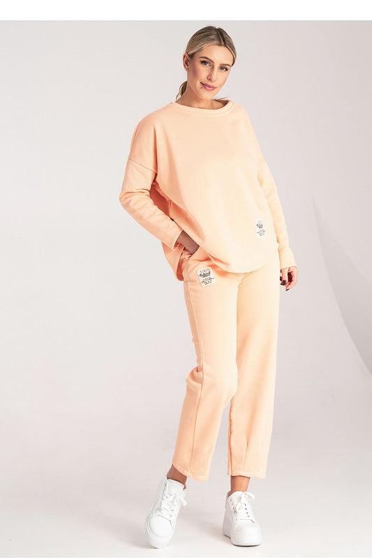 Women's orange sweatshirt and jogger pants set, crew neck, long sleeves