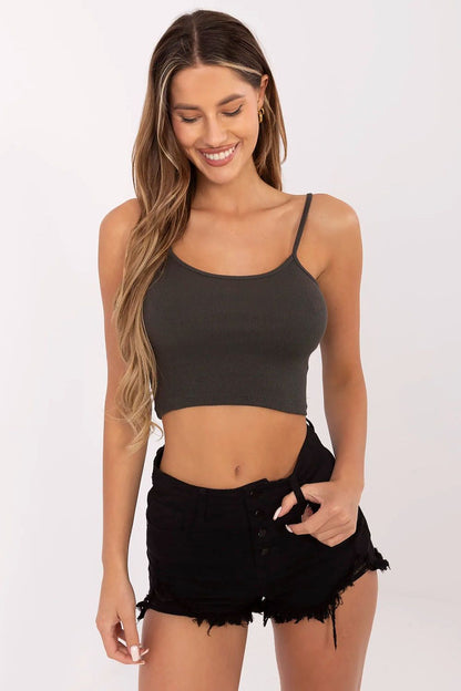 Ribbed cotton blend cropped tank top, dark, spaghetti straps