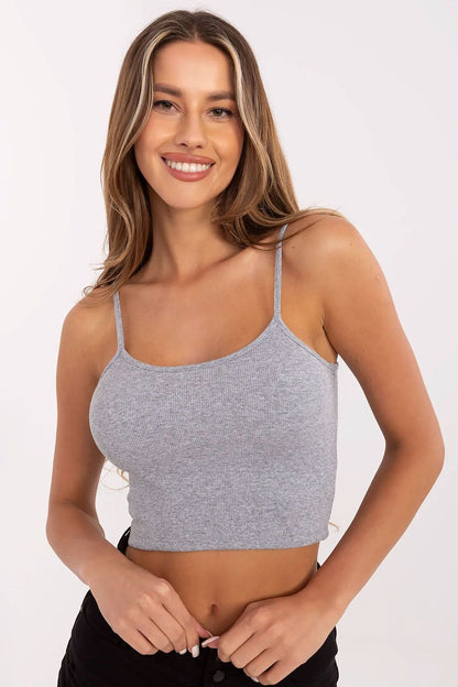 Ribbed cotton blend cropped tank top, grey, spaghetti straps