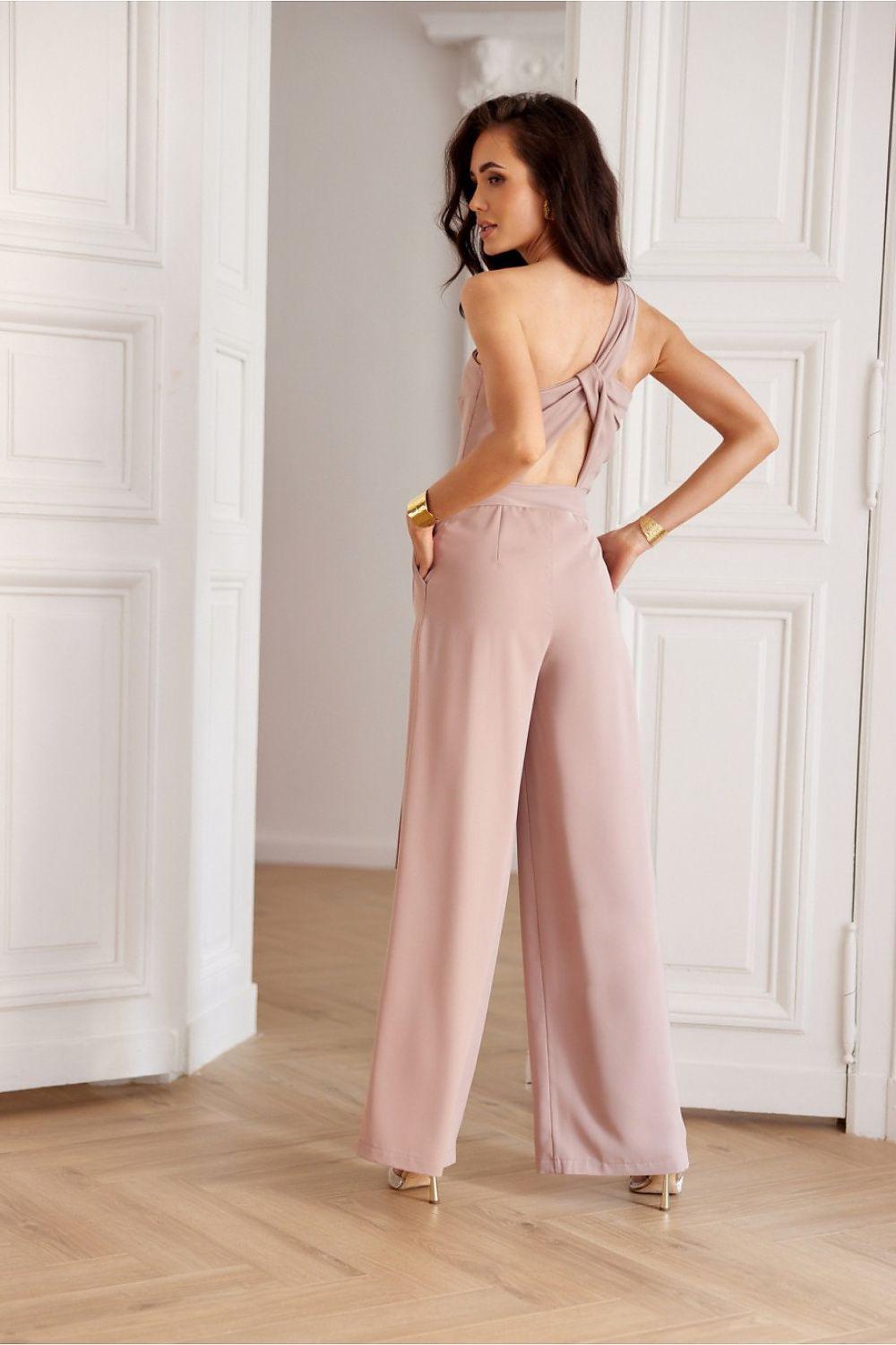 Roco Fashion Model 215831 blush jumpsuit with open back and crisscross halter straps