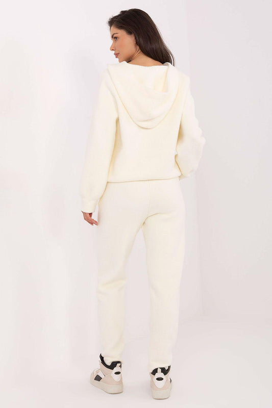 Cream zip-up hoodie and jogger set with hood and full-length pants