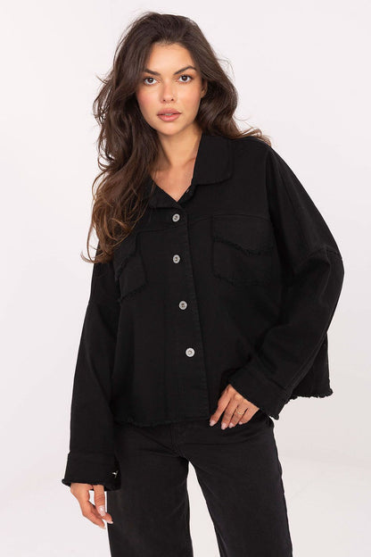 Black long sleeve shirt with button front and chest pockets