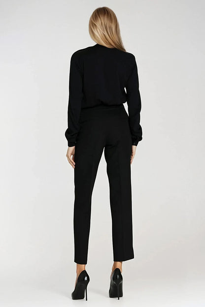 Black viscose shirt back view with long sleeves and button cuffs