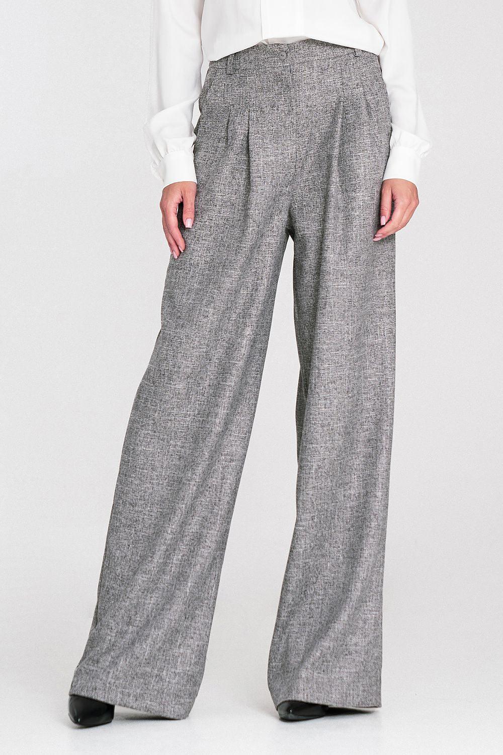 Nife grey wide-leg trousers, high waist, loose straight legs and full length