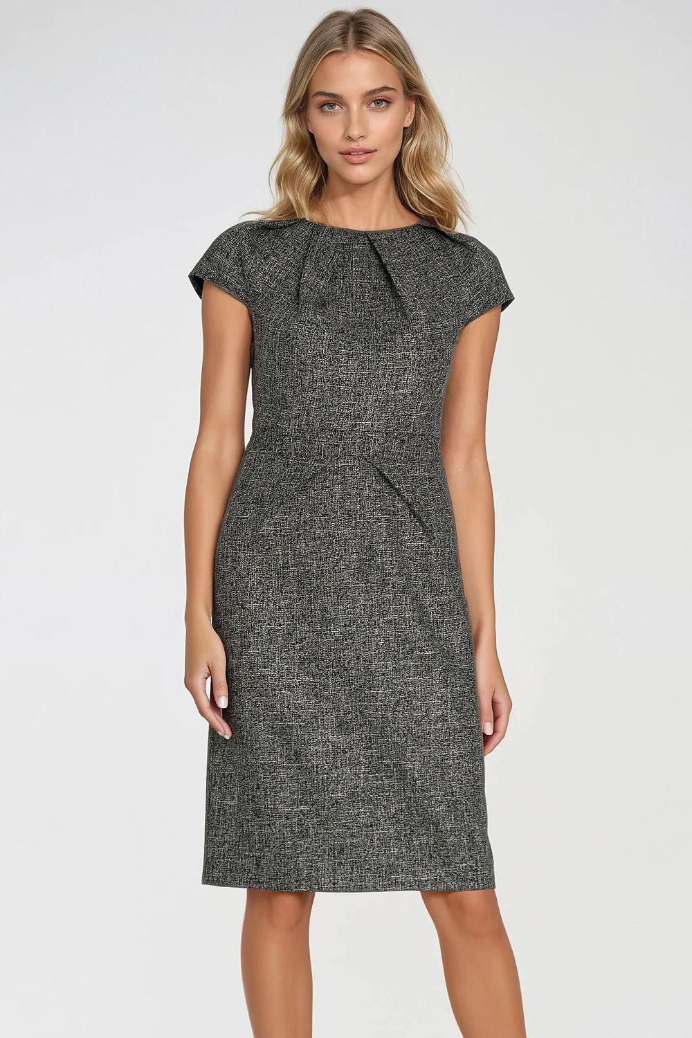 Nife daydress in dark heather gray with cap sleeves and round neckline, front view