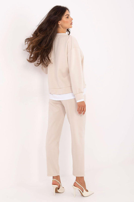 Sweatshirt and jogger set, light beige crewneck sweatshirt and matching jogger pants