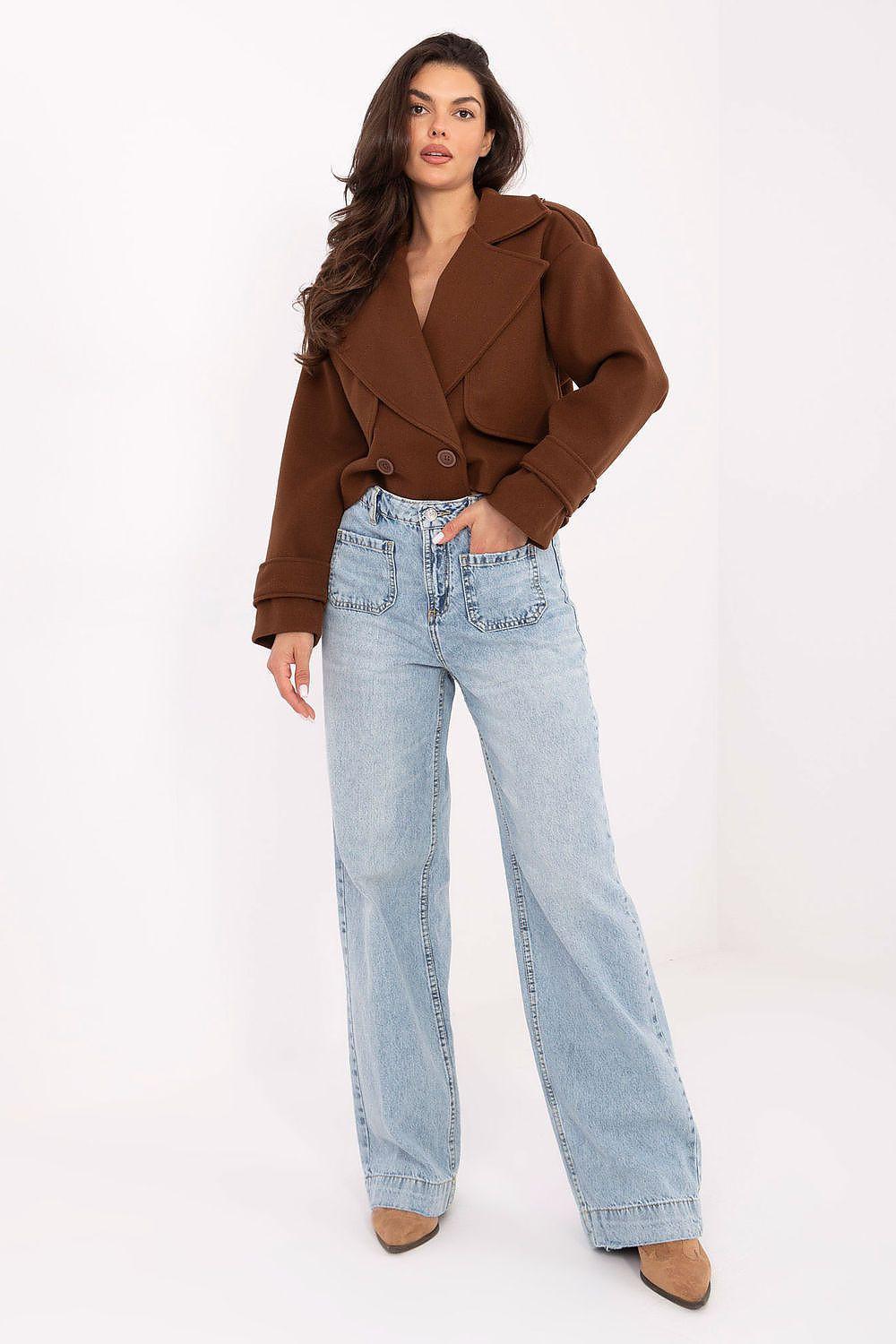 Light blue wide-leg jeans with straight seams and button-fly, front view