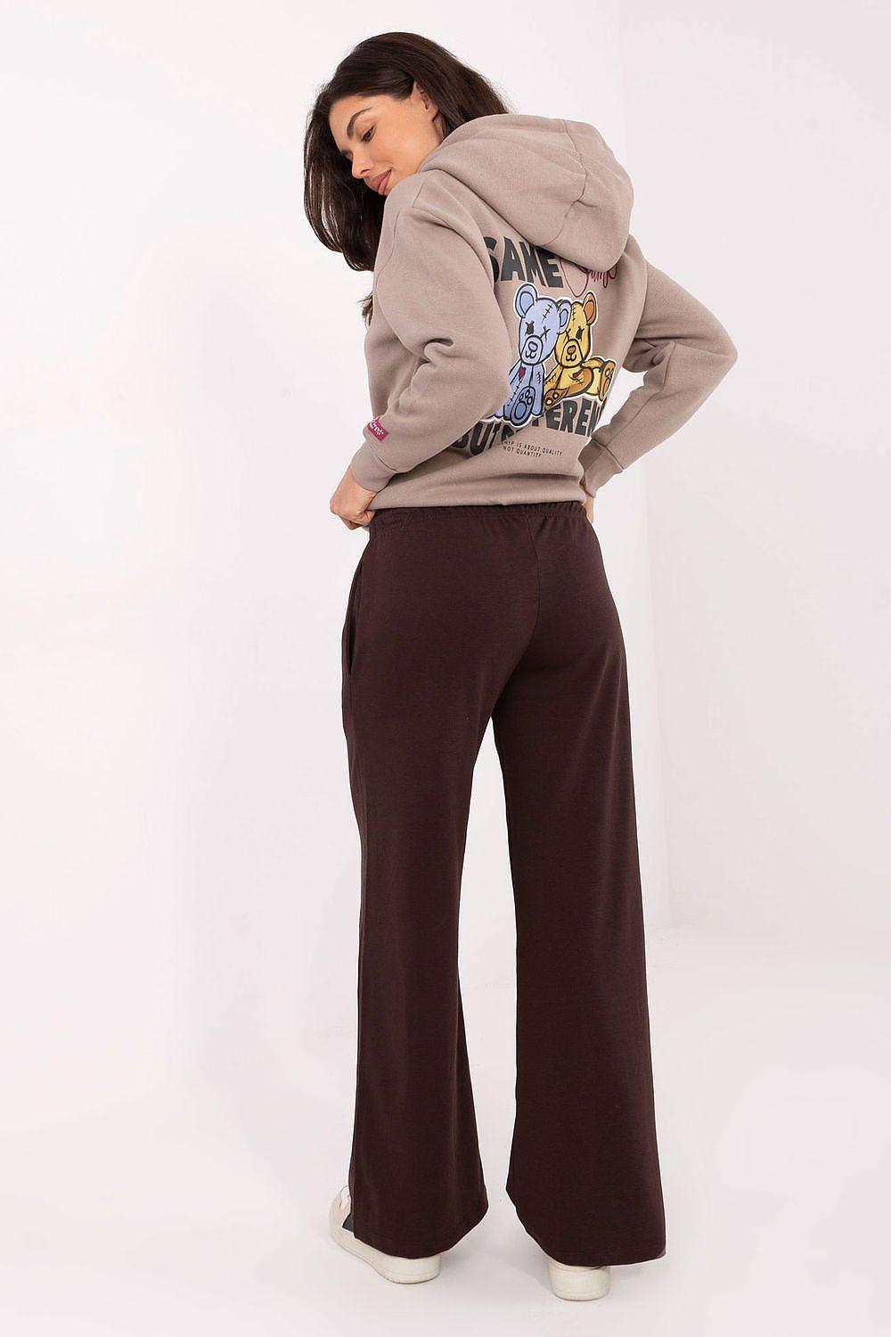 Dark brown wide-leg tracksuit trousers with drawstring waist and side pockets