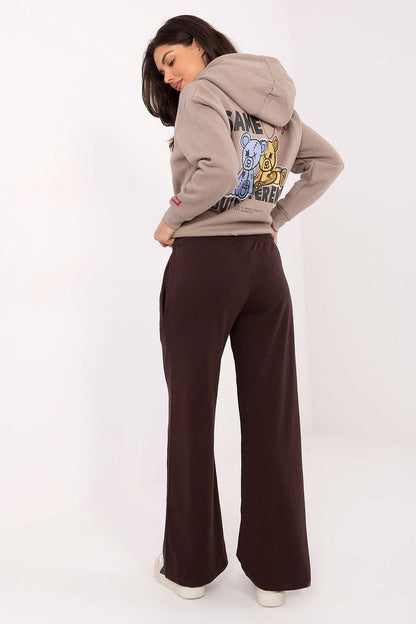 Dark brown wide-leg tracksuit trousers with drawstring waist and side pockets