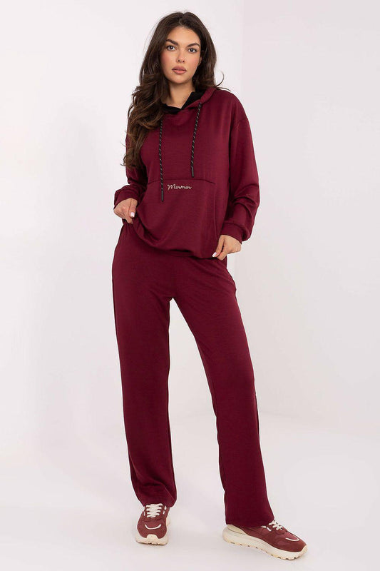 Hoodie and jogger set, dark red, drawstring hood and front pocket