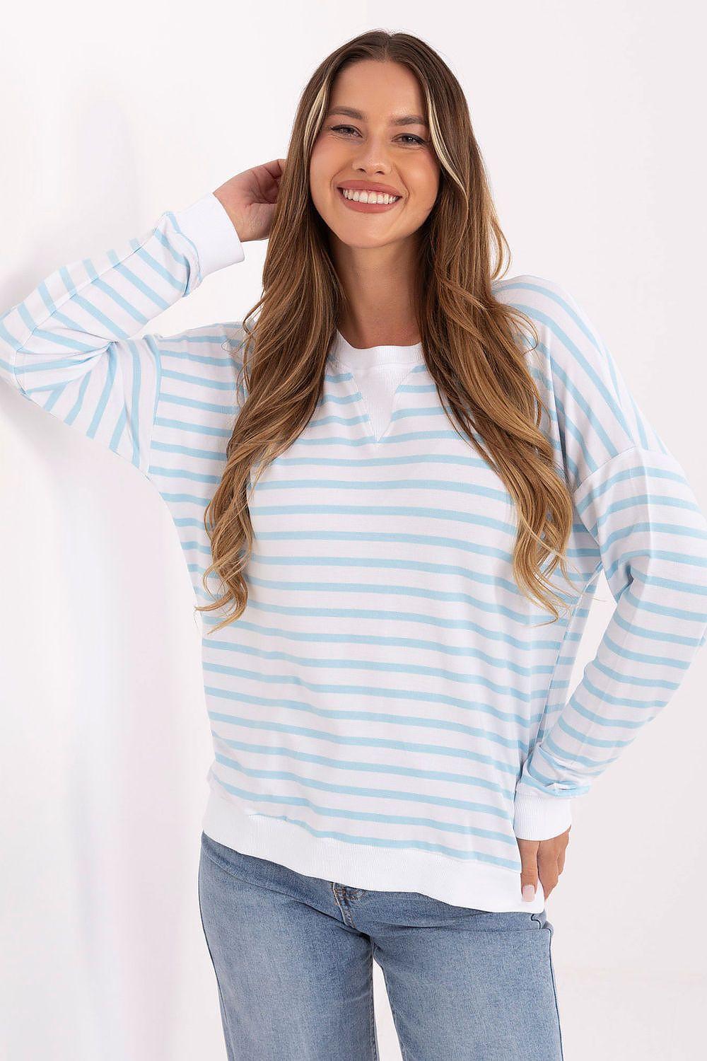 Light blue striped oversized blouse with long sleeves and crew neck