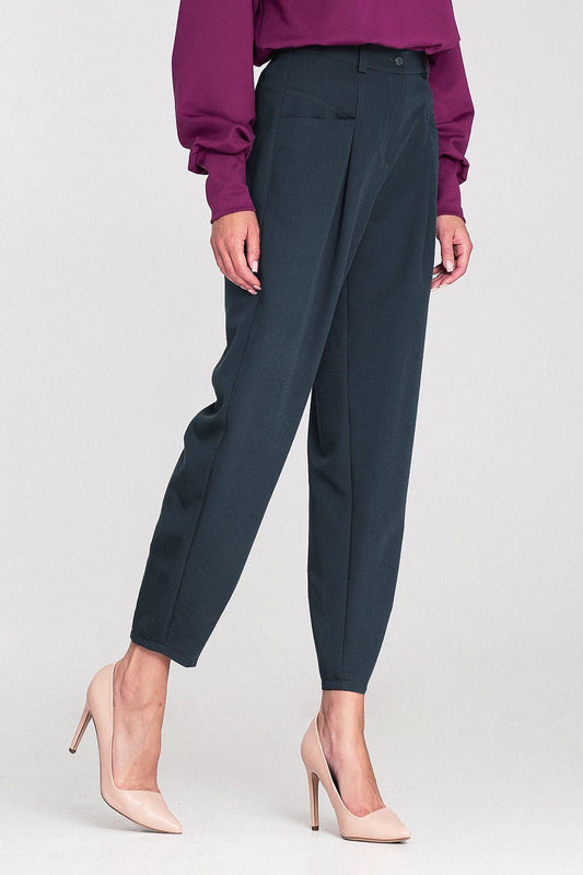 Women’s tailored trousers, dark navy, high waist with belt loops and front pockets